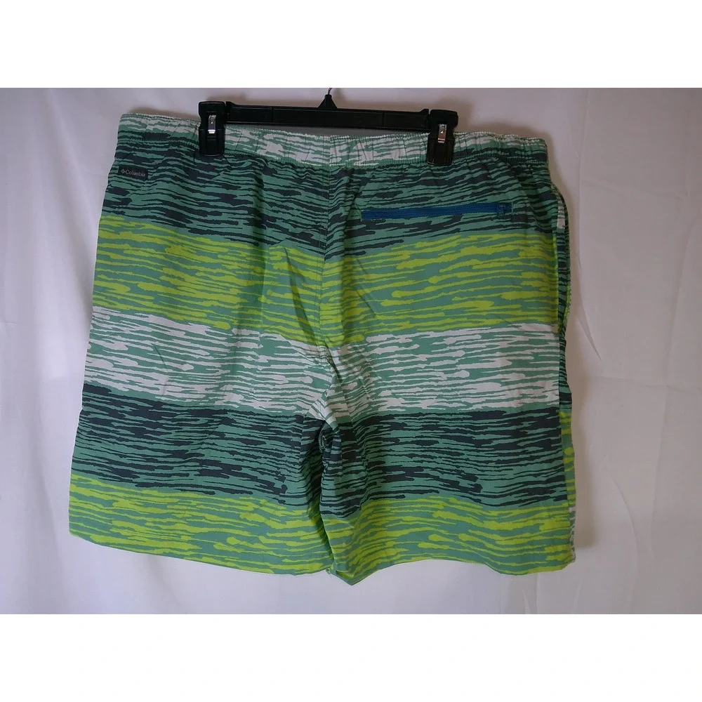 Vtg Columbia Mens XL Green Striped Omni-Shade Swim Trunks Board Shorts With Belt